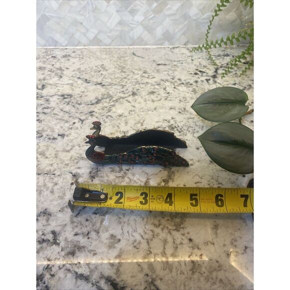 Unique Peacock Enamel and Stone Business Card Holder - Picture 7 of 8